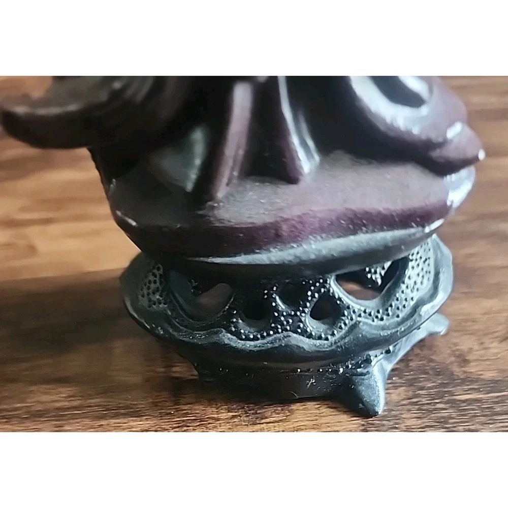 Geisha Girl Figurine holding Fish Bowl Faux-Wood Hong Kong Vintage 9